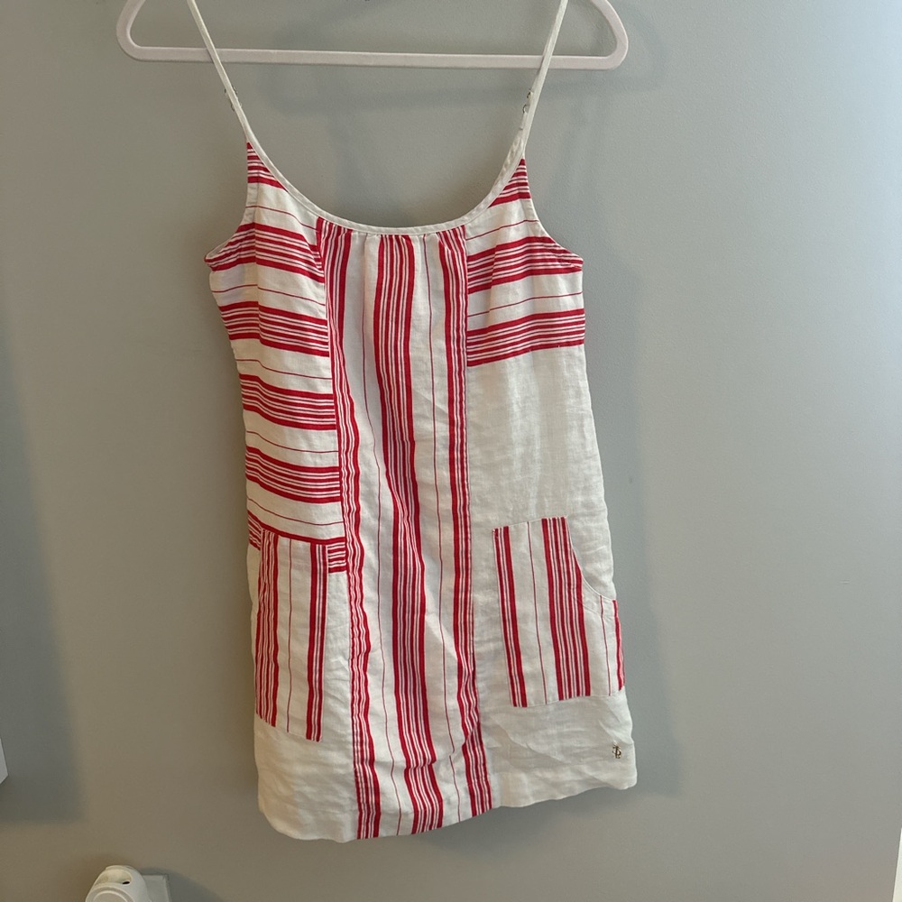 Red and white mini dress